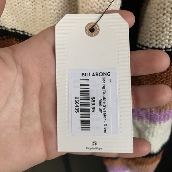 NWT Billabong Seeing Double Multicolored Crewneck Striped Sweater Size Medium - Picture 6 of 13